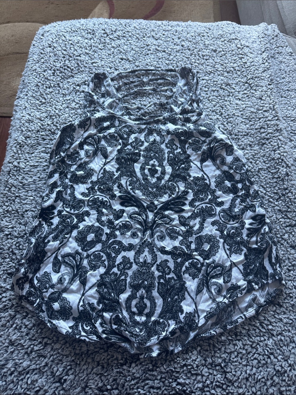 Xhilaration Black and White Damask Halter Tank